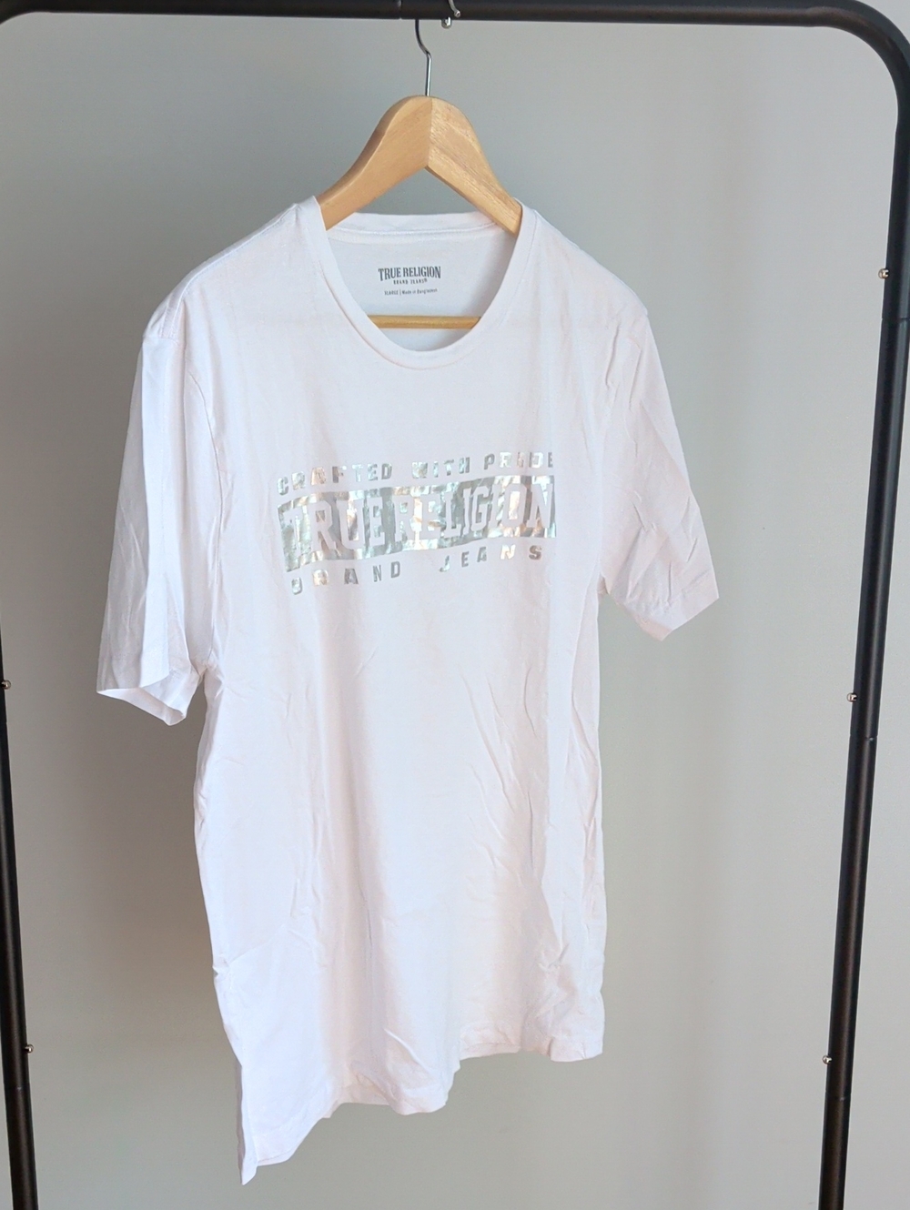 True Religion White Short-Sleeve Tee with Metallic Logo